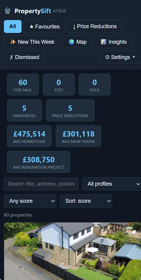 The PropertySift dashboard on a phone